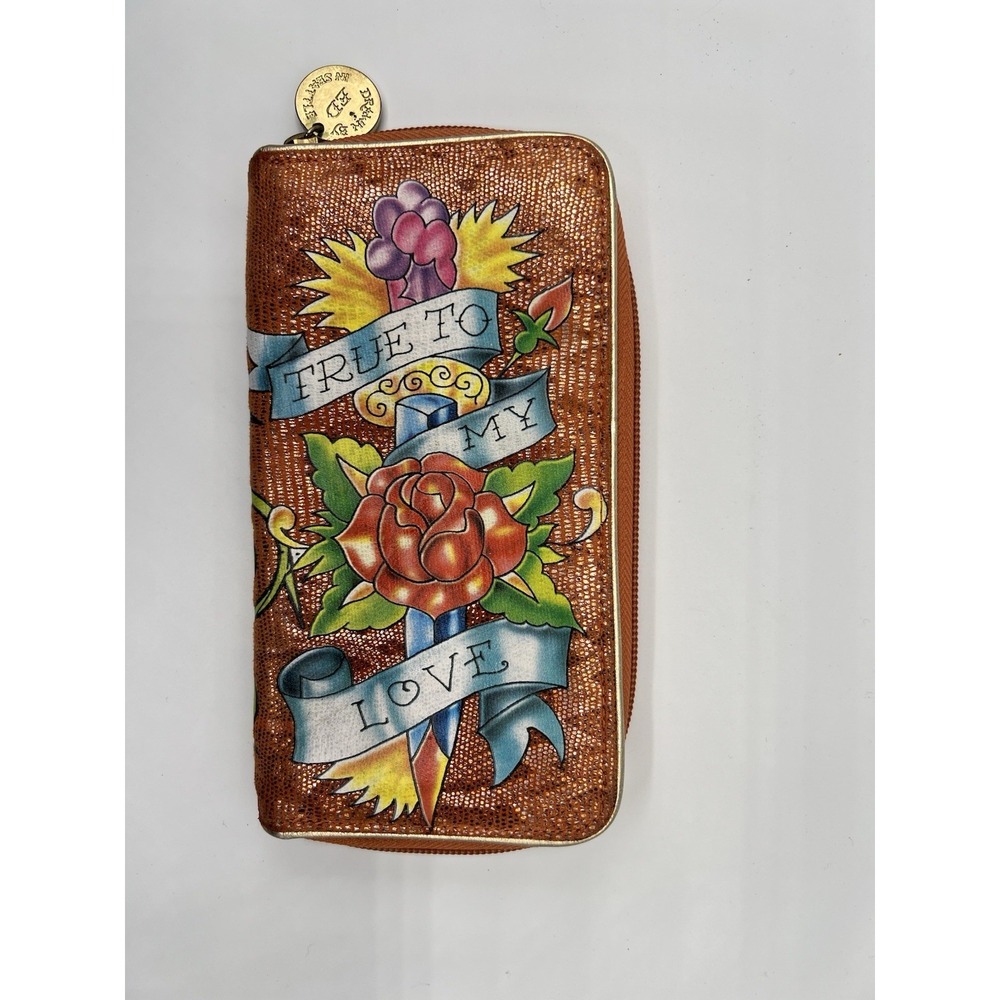 Vtg  Ed Hardy by Christian Audigier Tri Fold Wallet  "True To My Love"